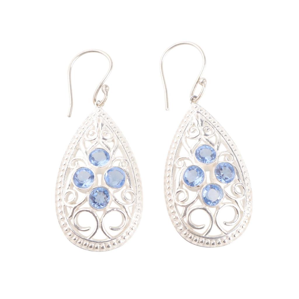 Tanzanite Gemstone 925 Sterling Silver Handmade Earrings 2.25" For Wedding Gift CE-17-11