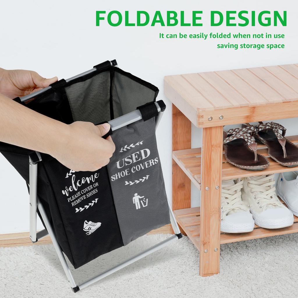 2 Grids Storage Basket Oxford Fabric Waterproof Laundry Basket with Sign Foldable Storage Bin Shoe Cover Holder for Home Office