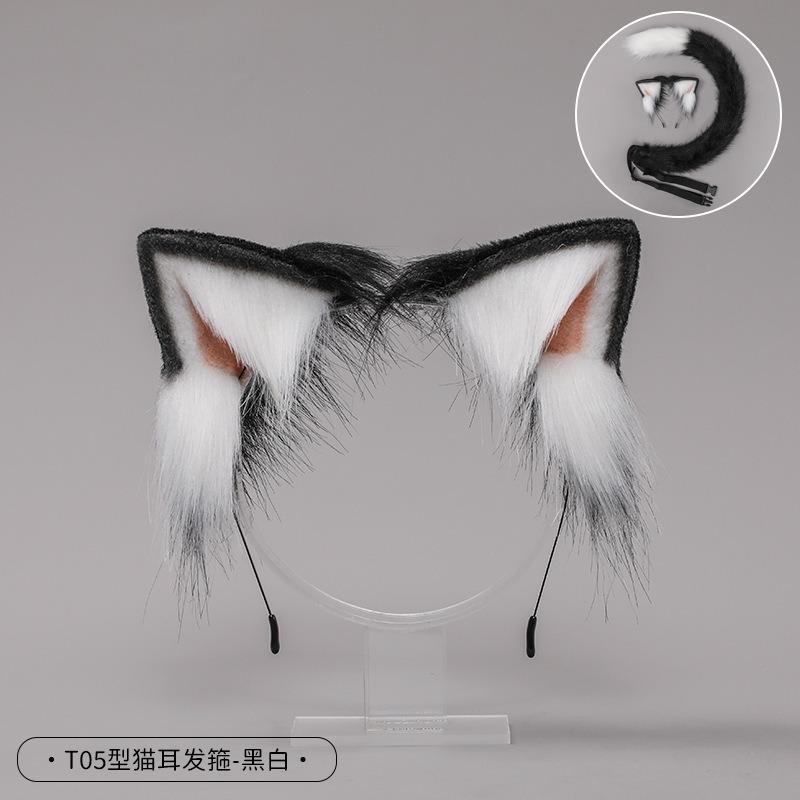 A handmade cosplay animal ear olita headdress J accessory Rem cat ear headband cat tail