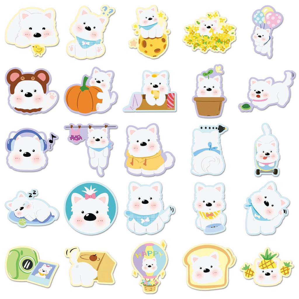 50 West Highland White Terrier Stickers - Cute Westie Dog Cartoon, Waterproof Decorative Sheets