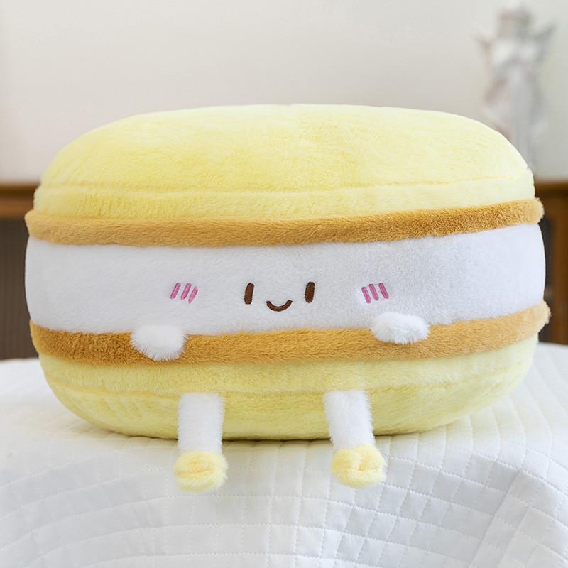 Plush Biscuits Soft Bear Cushion With Macaron Motif For Kids Bed Decor Play And