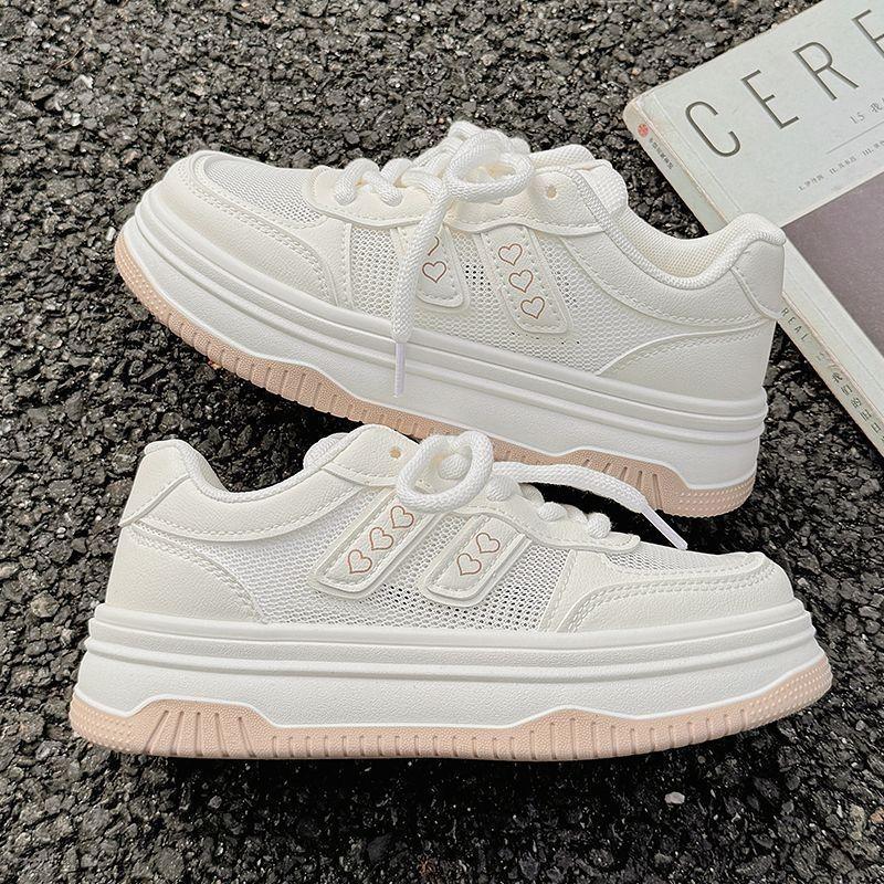Thick-soled Versatile and High-white Shoes for Women's 2025 New Summer Breathable Sports Shoes for Women's Niche Lightweight Board Shoes