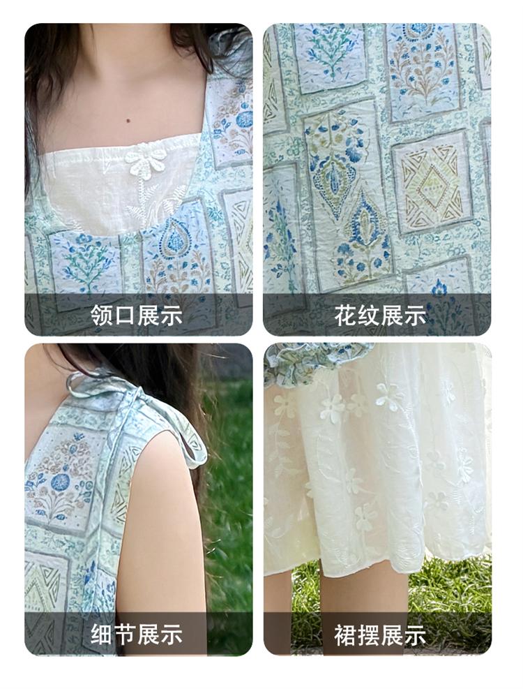 Children's Summer Dress with Floral Vest and Lace Patchwork