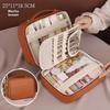 Women PU Leather Double Layer Travel Makeup Wash Clear Cosmetic Bag with Zipper Multi-Compartment Waterproof Toiletry Makeup Box