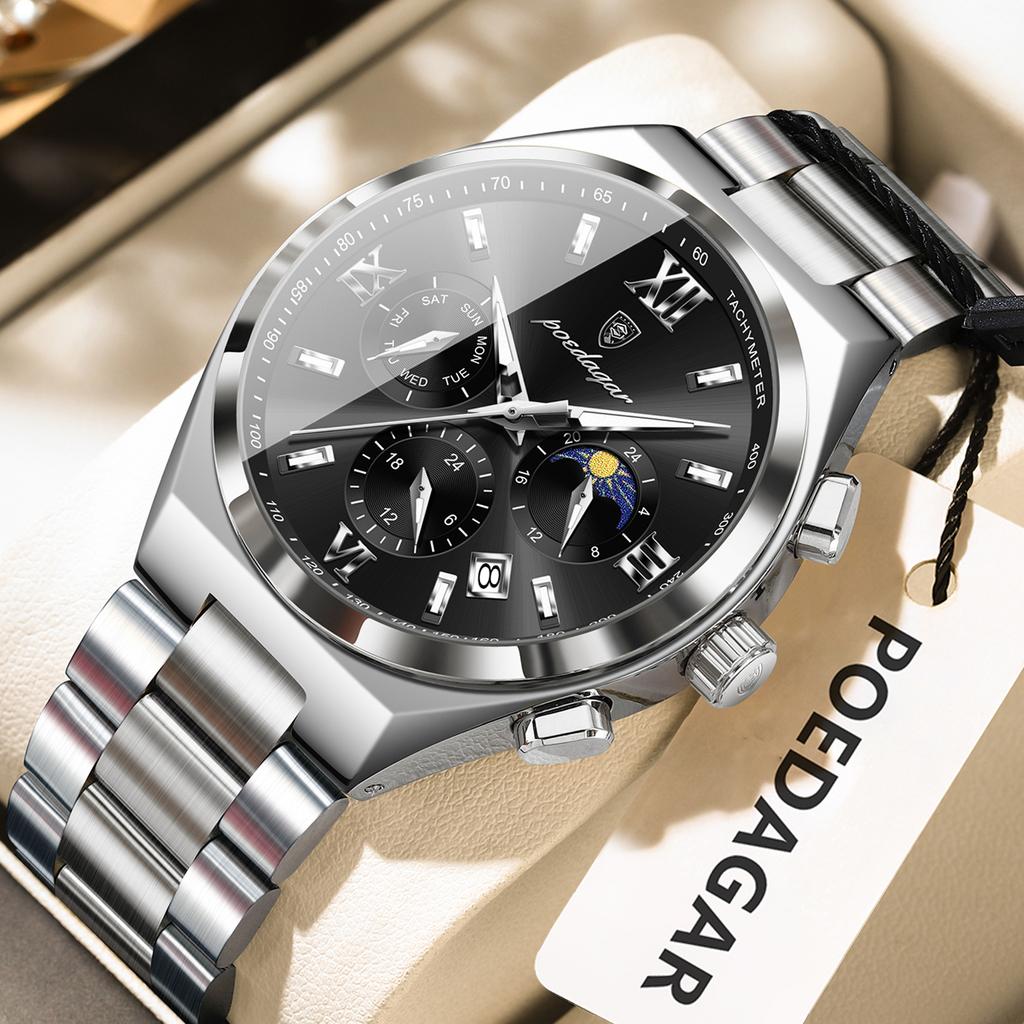 Luxury Man Quartz Watch Waterproof Luminous Date Chronograph Stainless Steel Men's Watches Relogio Masculino