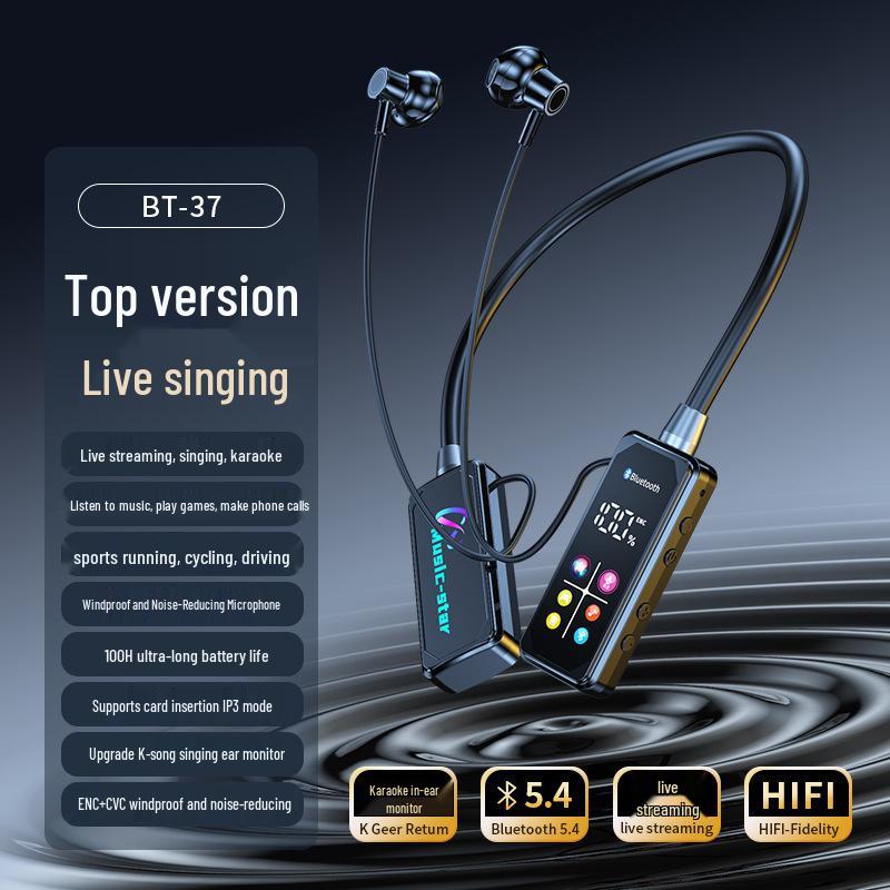Premium Bluetooth Neck-Hanging Headset with Color Display for Streaming and Sports - Long Battery Life