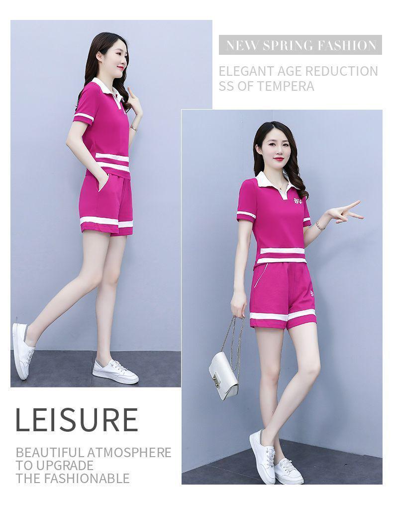Women's 2024 Summer Stylish Korean Polo Lapel Short-Sleeve Shorts Set