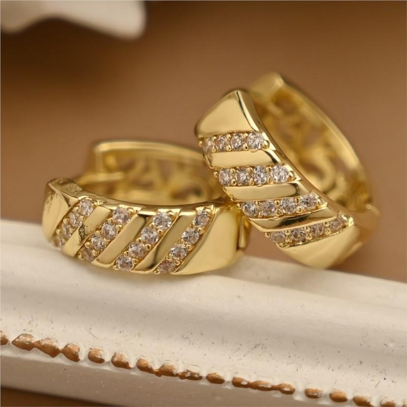 Boucles d'oreilles créoles Zircon plaqué or pour femmes Géométriques Anti-allergie Épaisses Huggies Bijoux de Fête Cadeaux