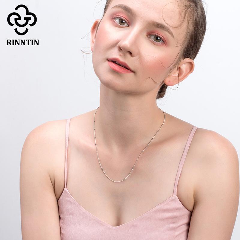 Rinntin 100% 925 Silver Side Chain with Small Ball Bead Necklace Simple Women's Neck Chain Jewelry for Pendant SC22