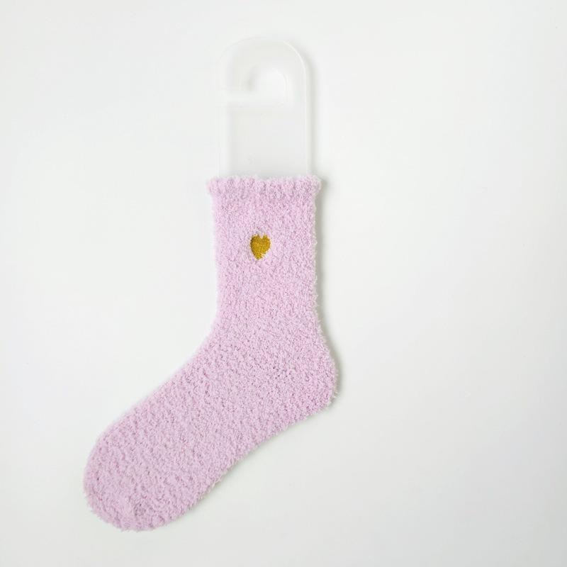 Autumn and Winter Thickened Coral Fleece Socks Women's Middle Tube Gold Love Warm Versatile Fleece Socks Home Sleep Floor Socks