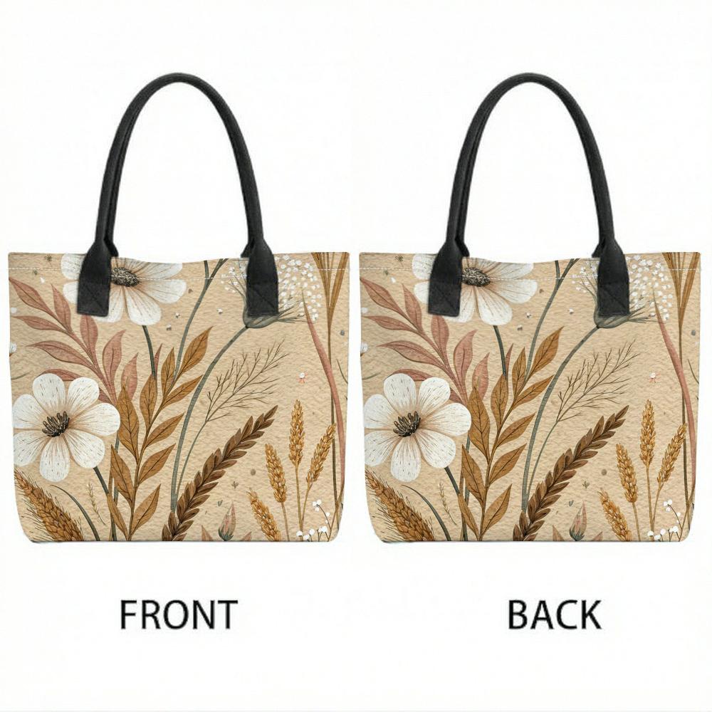  Boho Wildflower Tote Bag Casual Canvas Shoulder Bag for Daily Use
