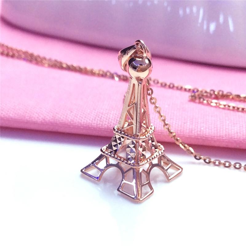 Color Gold French Hollow Iron Tower Pendant Luxury Rose Gold Plated Pure Purple Gold Trend Necklace Women
