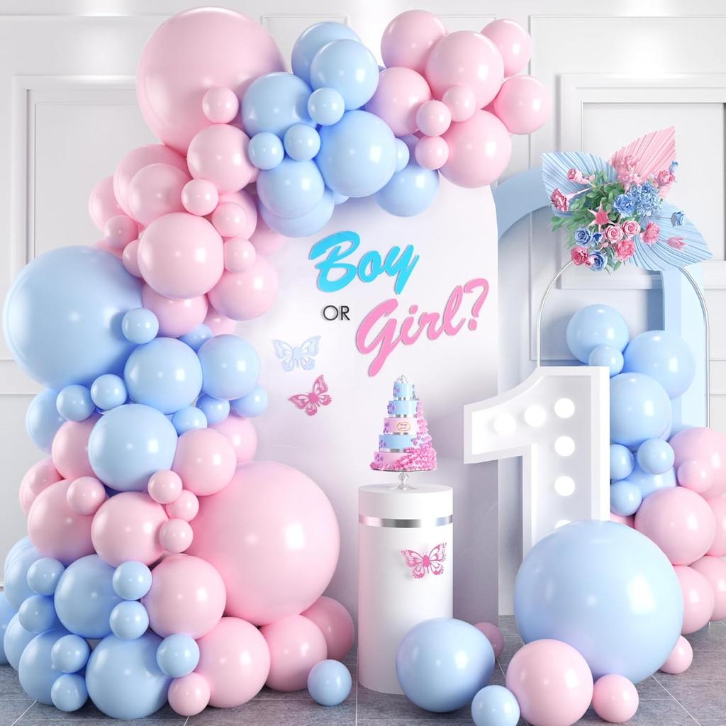 Pink and Blue Balloon Arch Kit, 100pcs Light Blue Macaron Pink Balloon Garland Kit for Gender Reveal, Different Sizes Baby Blue Pastel Pink Balloons