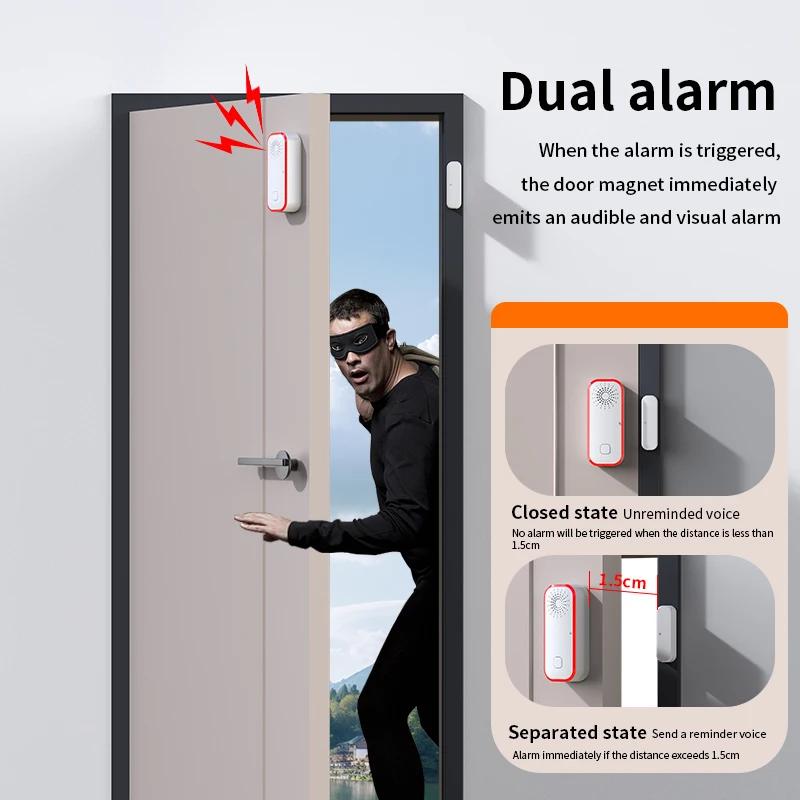 Tuya WiFi Smart Door and Window Sensor Alarm Battery Powered Open Closed Detector Sound and Light Alarm Work with Smart Life