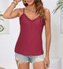 Women's V Neck Sleeveless Cami Top Slim Fit Hollow Lace Trim Spaghetti Strap Tank Top