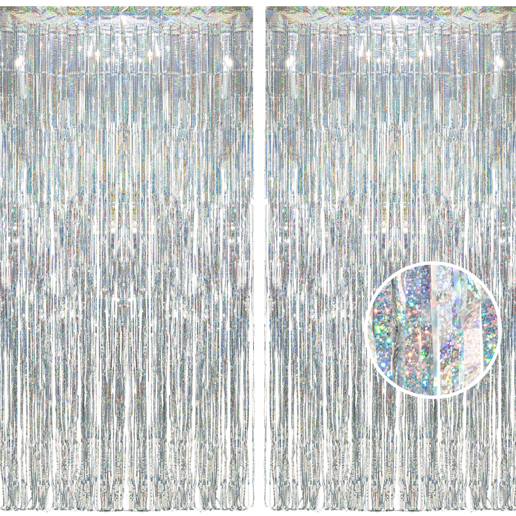

BRAVESHINE 2-Piece Tassel Curtain Set Sparkling Background Bright Glossy Birthday Christmas Decoration 100cm*250cm Party Decor