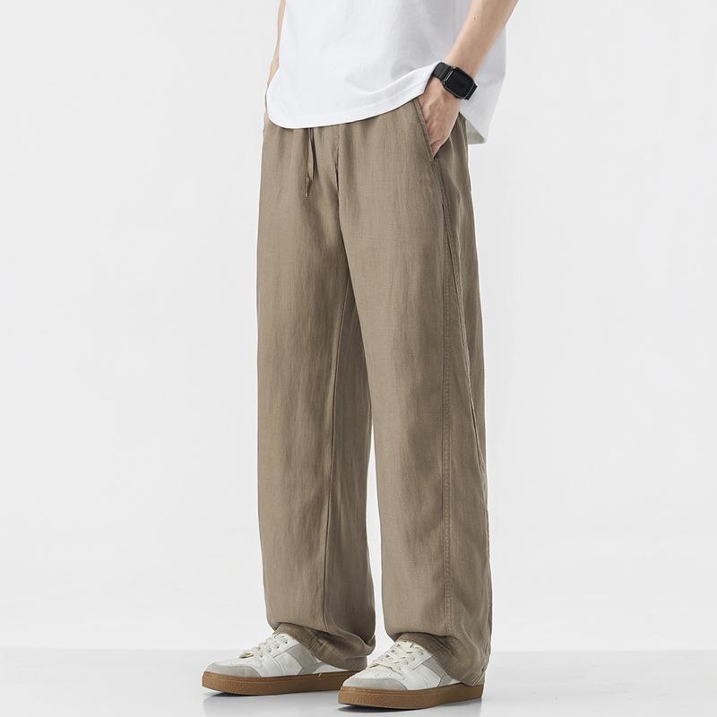 Lyocell Linen Casual Pants Men's New Wide Elastic Waist Wide-leg Pants Summer Cotton and Linen Straight Trousers