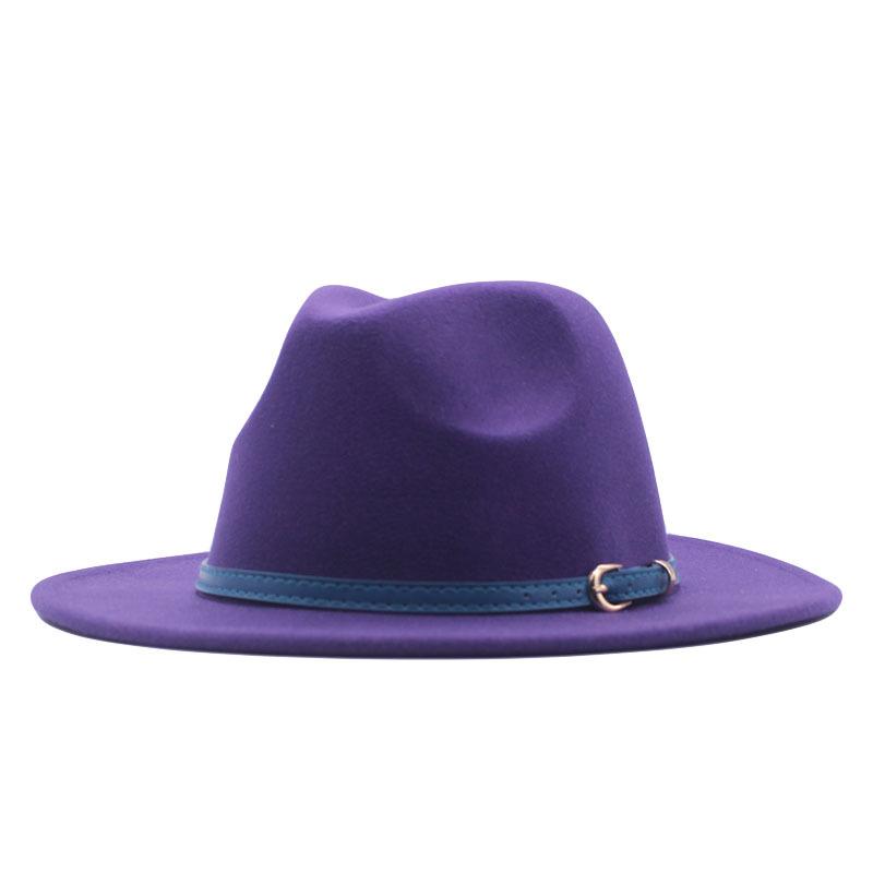 New spot European and American flat-brimmed felt jazz hat, British gentleman's retro woolen fashion felt hat