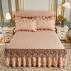 European solid color washed padded bed skirt four-piece set lace lace princess wind bed cover non-slip fixed Nordic