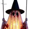 Front Porch Holiday Display Hanging Swing Ghost Halloween Decoration, Spooky Light Up Large Swinging Adjustable Cord with Blood Fabric for Yard