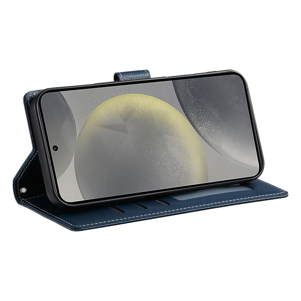 For Samsung Galaxy S25 FE Case Magnetic Snap Litchi Texture Leather Wallet Phone Cover with Wrist Strap