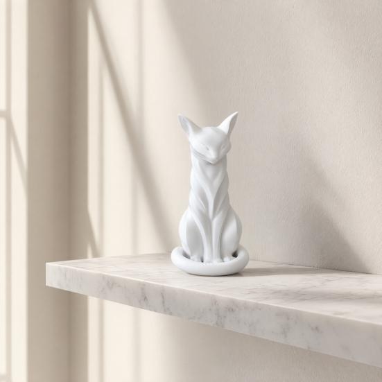 Cat Sculpture, 3D Printed Matte White Desktop Decor with Artistic Lines, Home Ornaments for Shelf Display, Minimalist Decor Gift for Cat Lovers