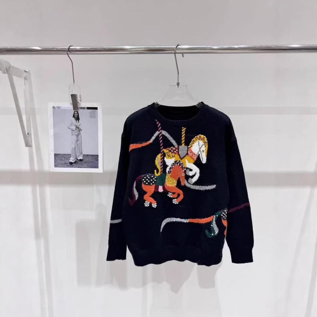 2026 Early Spring Little Pony Beaded Jacquard Loose Pullover