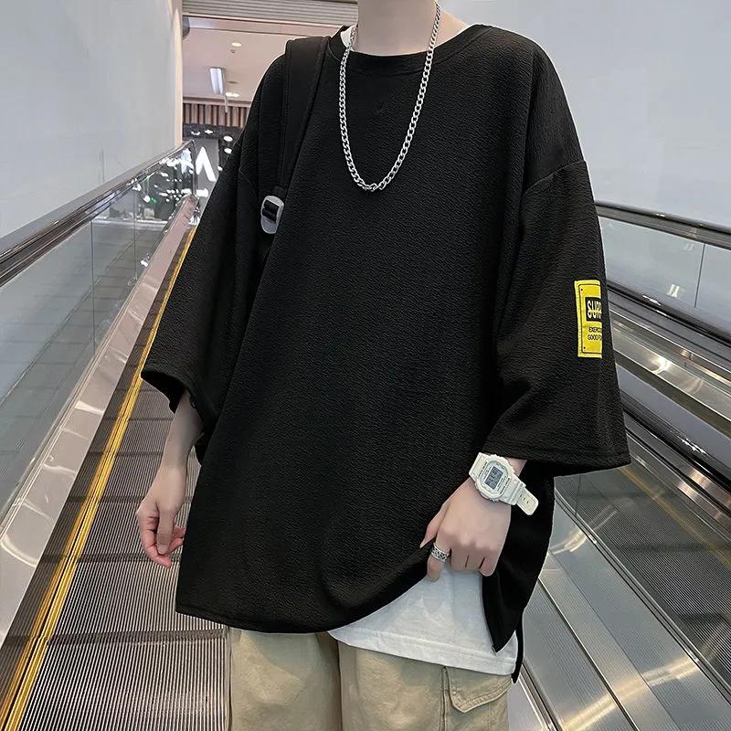 Men's Summer Lightweight 3/4 Sleeve T-Shirt Loose Fit, Plus Size, Korean Style Short Sleeve Top