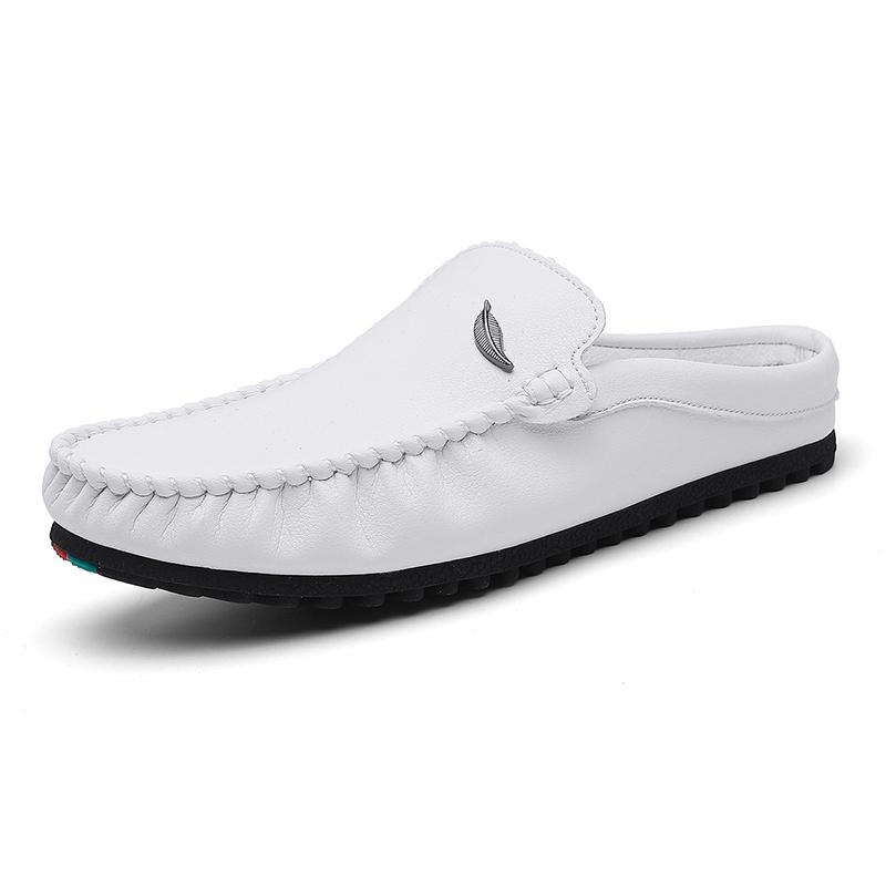 Large Size 39-46 Leather Mules Mens Backless Loafers Slippers Half Shoes For Men Closed Toe Sandals Man Semi-Drag Casual Shoes