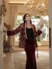 V-neck Embroidered Chinese Style Winter Down Jacket & Skirt Suit NY064
