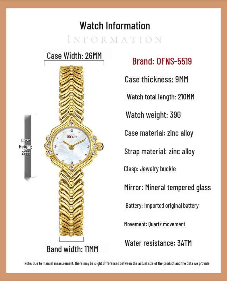 OFNS Elegant Women's Quartz Watch - Diamond-Inlaid Wheat Ear Design, Light Luxury, Waterproof, High-End Feel.