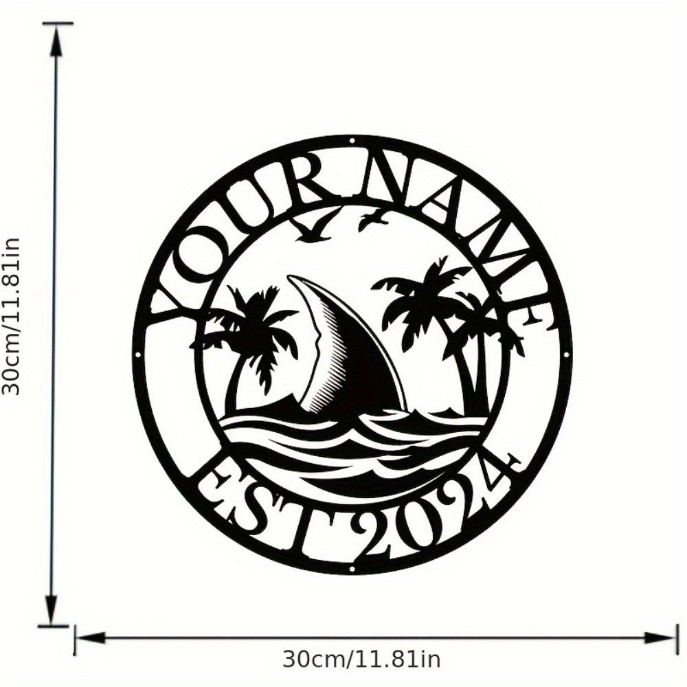 Shark Palm Tree Metal Wall Sign Black Address Phone Name Plate Indoor Outdoor Decor