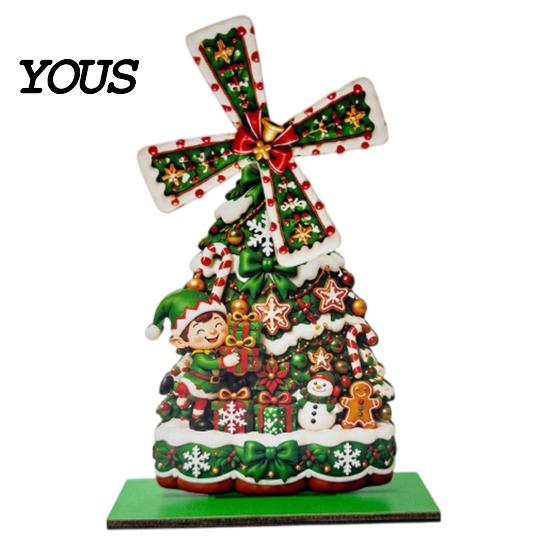 Handmade Christmas Atmosphere Props Windmill Wooden Ornament, Decorative Craft with Rotating Indoor Winter Holiday Display Blades, Figurine