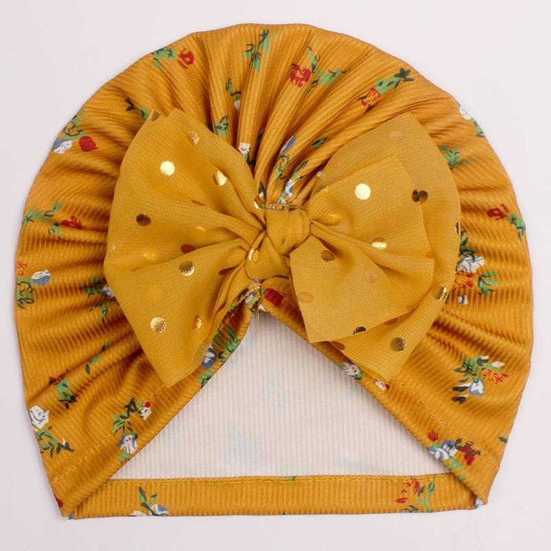 New printed baby hat, cute bow children's pullover hat, thin comfortable baby fetal hat