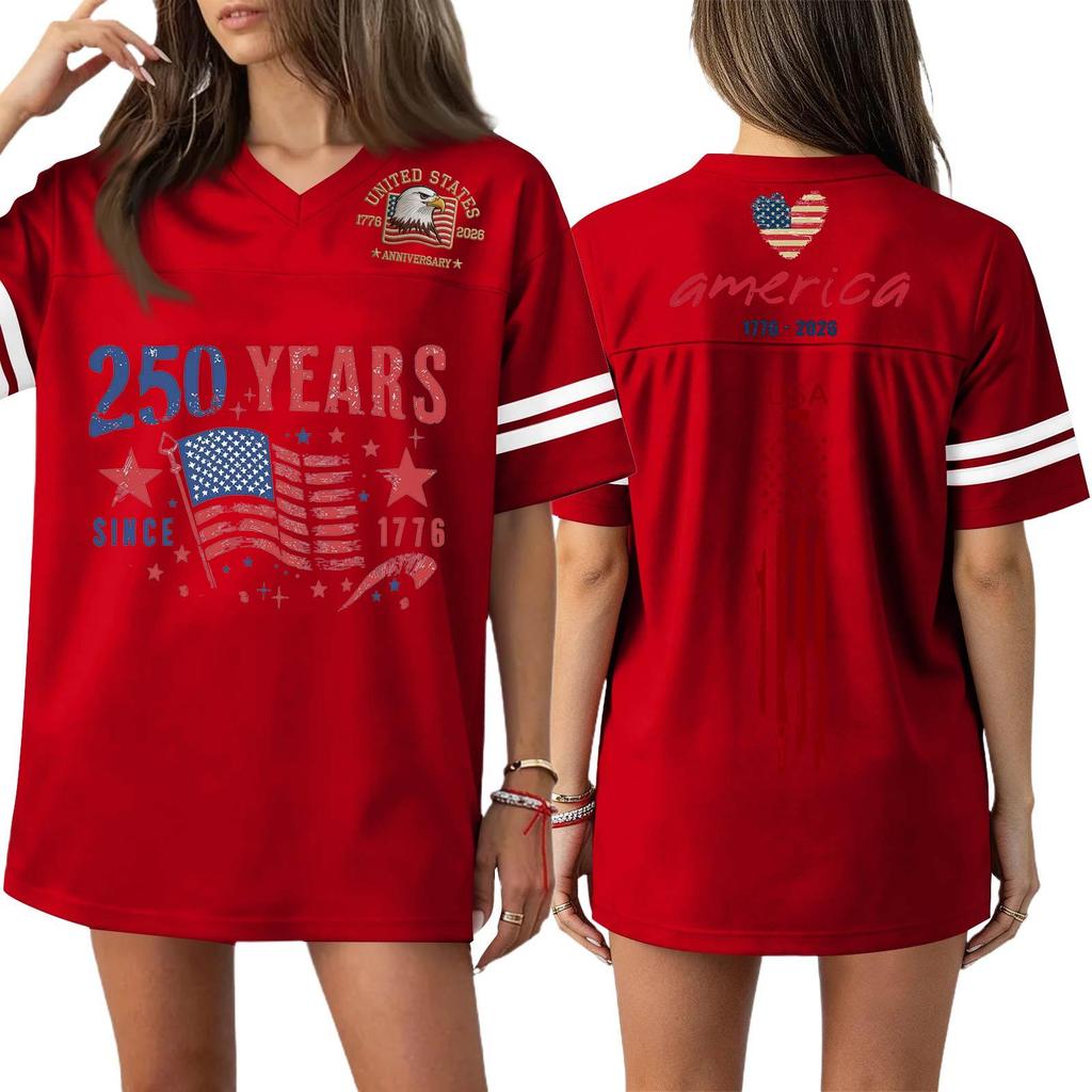 Damen Casual Mode V-Ausschnitt Sport Unabhängigkeitstag Druck Kurzarm Sport T-Shirt Top