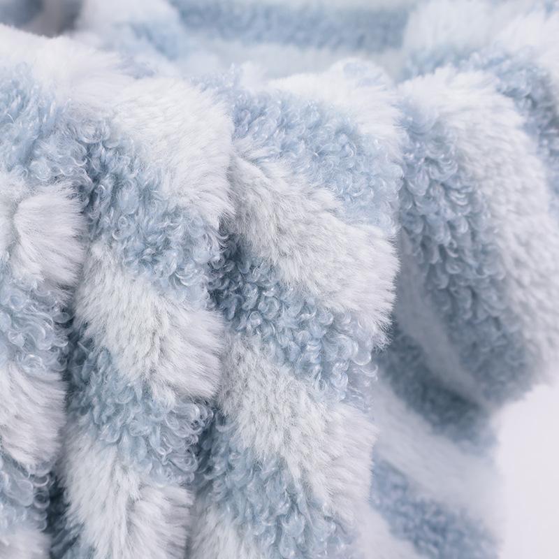 Kış Pijama, Ev Giysileri, Evcil Hayvan Yatakları, Bebekler İçin 0.5m/1m/2m Çizgili Tavşan Kürklü ve Kuzu Yünlü Kumaş El Yapımı Dikişlikler
