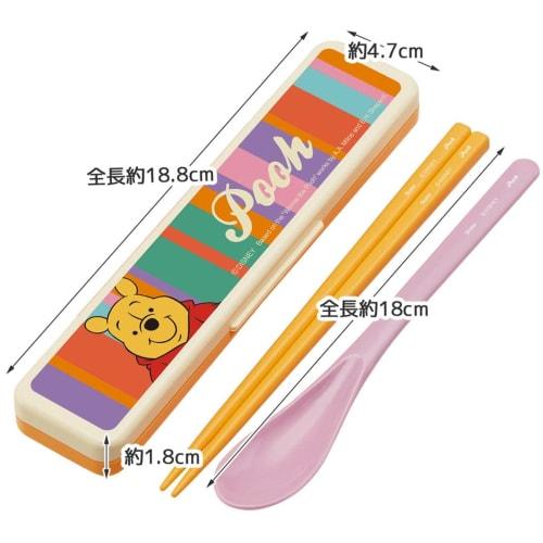 Skater Chopsticks and Spoon Combo Set, 18cm, Antibacterial, Bento Box, Adult Size, Silent Silicone Cushion, Made In Japan, Disney Retro Winnie the Poo