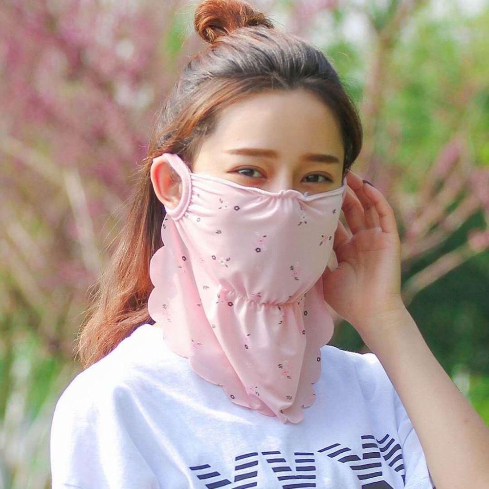

Summer UV Protection Ice Silk Mask Sunscreen Veil Flower Pattern Face Cover Face Scarves Face Mask Face Gini Mask Hiking рожевий