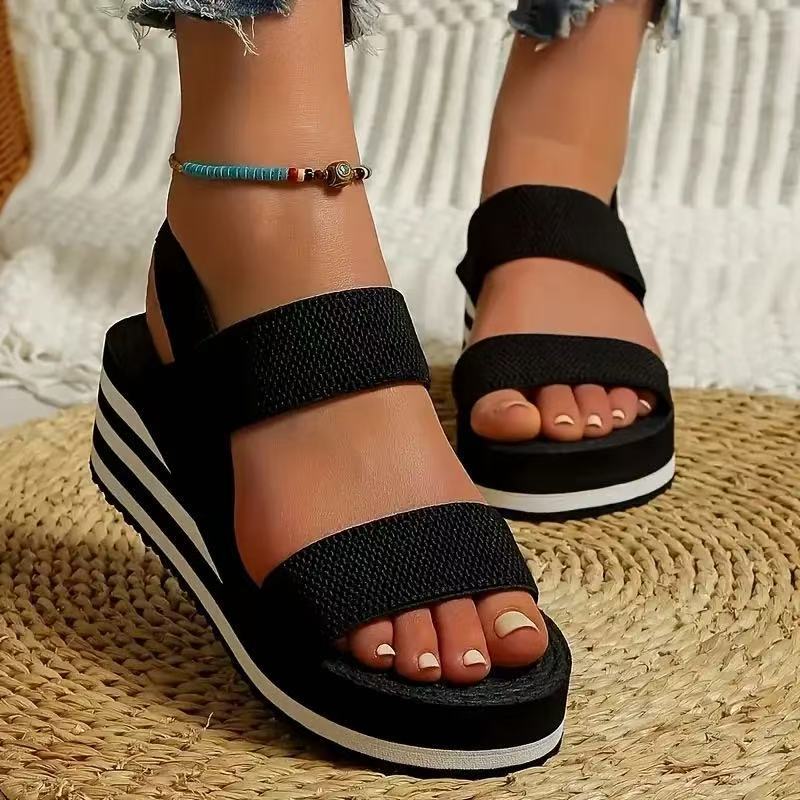 Platform sandals women's black and white summer eva soft sole light and comfortable outer wear women's sandals fake hemp rope