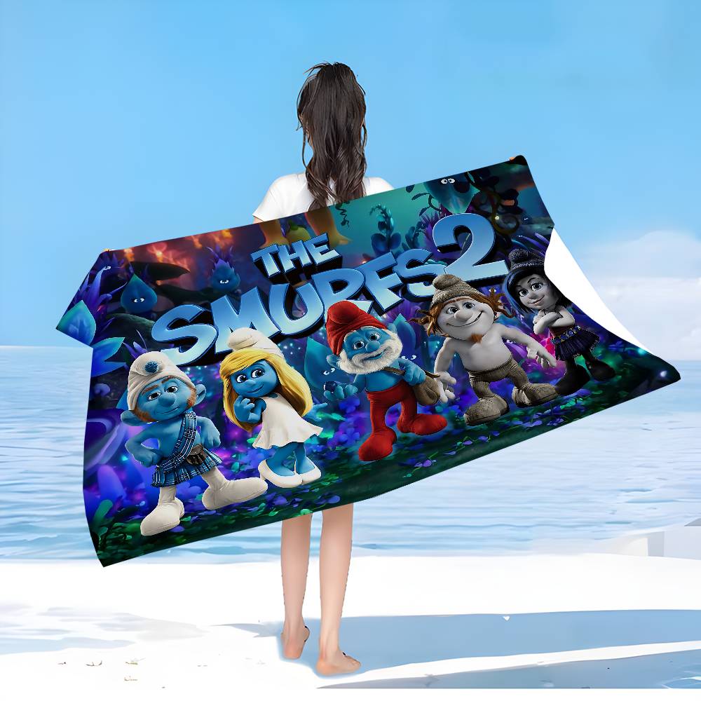 Cartoon S_Smurfs Microfiber Blanket Quick Drying Beach Towels Oversized Printing Super Absorbent Pool Towel Blanket