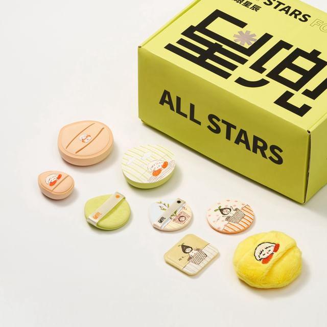 Hepius - Набор из 8 штук: Мультяшная пуховка (Различные дизайны) Pink & Green & Yellow