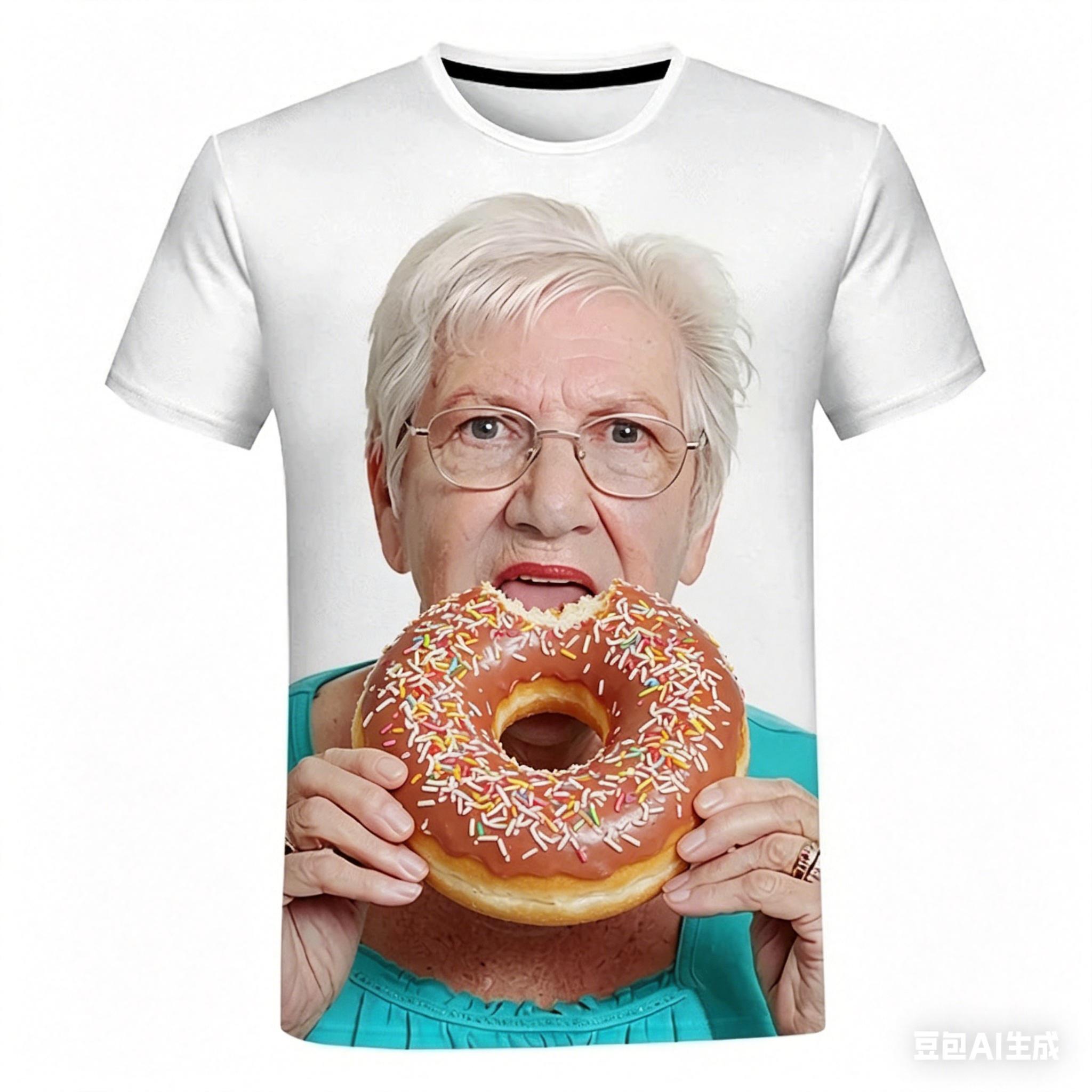 T-Shirt Neu Kreativ Lustig 3D-Druck Niedlich Herrenbekleidung Oma Lustig Eis am Stiel Lässig Shirt Locker Übergröße Oberteil 6XL beige