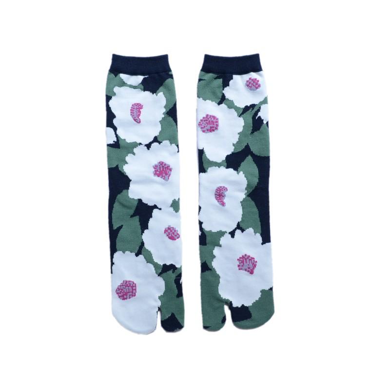 Trendy Japanese Multi-Color Jacquard Floral Tabi Socks - Cute Split-Toe Mid-Calf Design