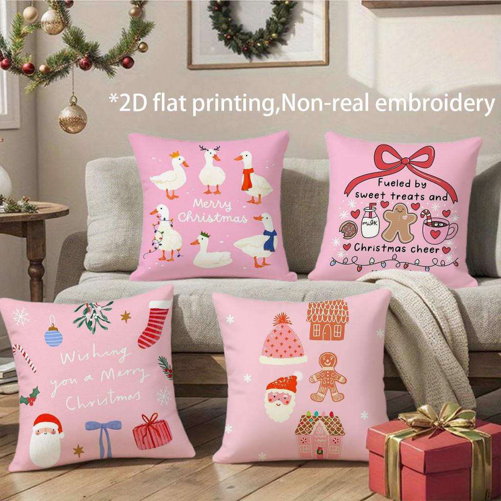 Christmas Pink Throw Pillow Covers Pattern Cushion Cover Suitable for Sofa Bedroom Car Pillow Cover