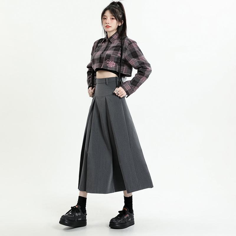 Skirts Women Chic College All-match Autumn Basic Midi Popular Korean Style Fashion Ladies Clothing Pleated Faldas Vintage