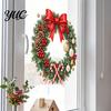 Creative Holiday Gifts Christmas Wreath Window Decals, Removable Stickers with Pine Cone Decorative PVC Wall Bow Berry Poinsettia, Waterproof
