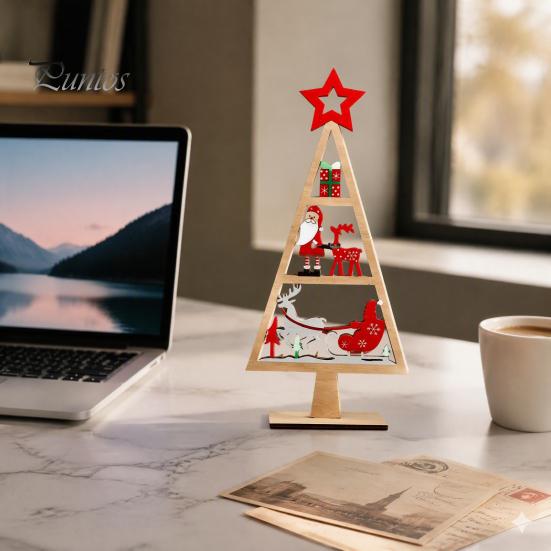 Holiday Party Table Centerpiece Wooden Tabletop Christmas Tree Decor, Hollow Xmas Ornament, Farmhouse Gift for Kids Desktop Home Decoration,