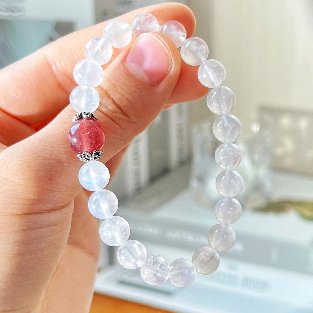 925 Silber 8mm Kügelchen Starkes Blaues Licht Natürlicher Weißer Mondstein Taubenblut Rot Erdbeer-Kristall Armband Armband