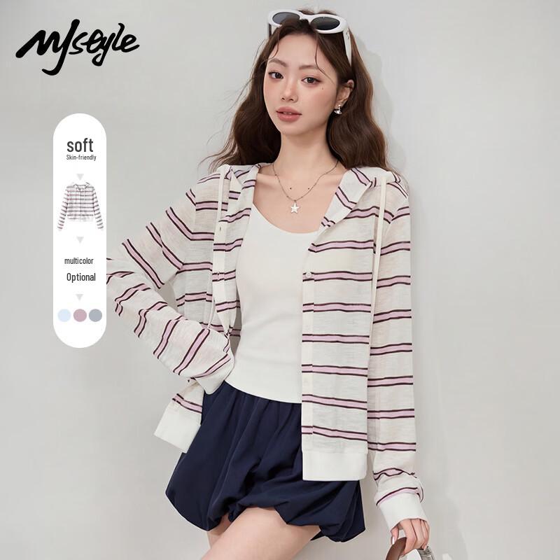 MJ Style Striped Hooded Cardigan S