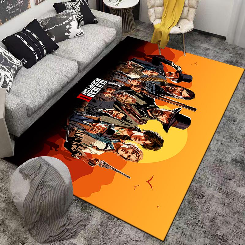Western Characters Rug In Red Dead Redemption Style Suitable for Use As an Anti-slip Game Mat for Living Room and Bedroom Sofas